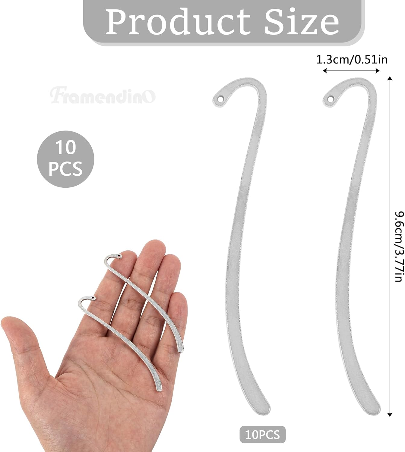 Framendino, 10 Pack Silver Bookmarks Vintage Alloy with Hook Bookmark for Reading Enthusiasts
