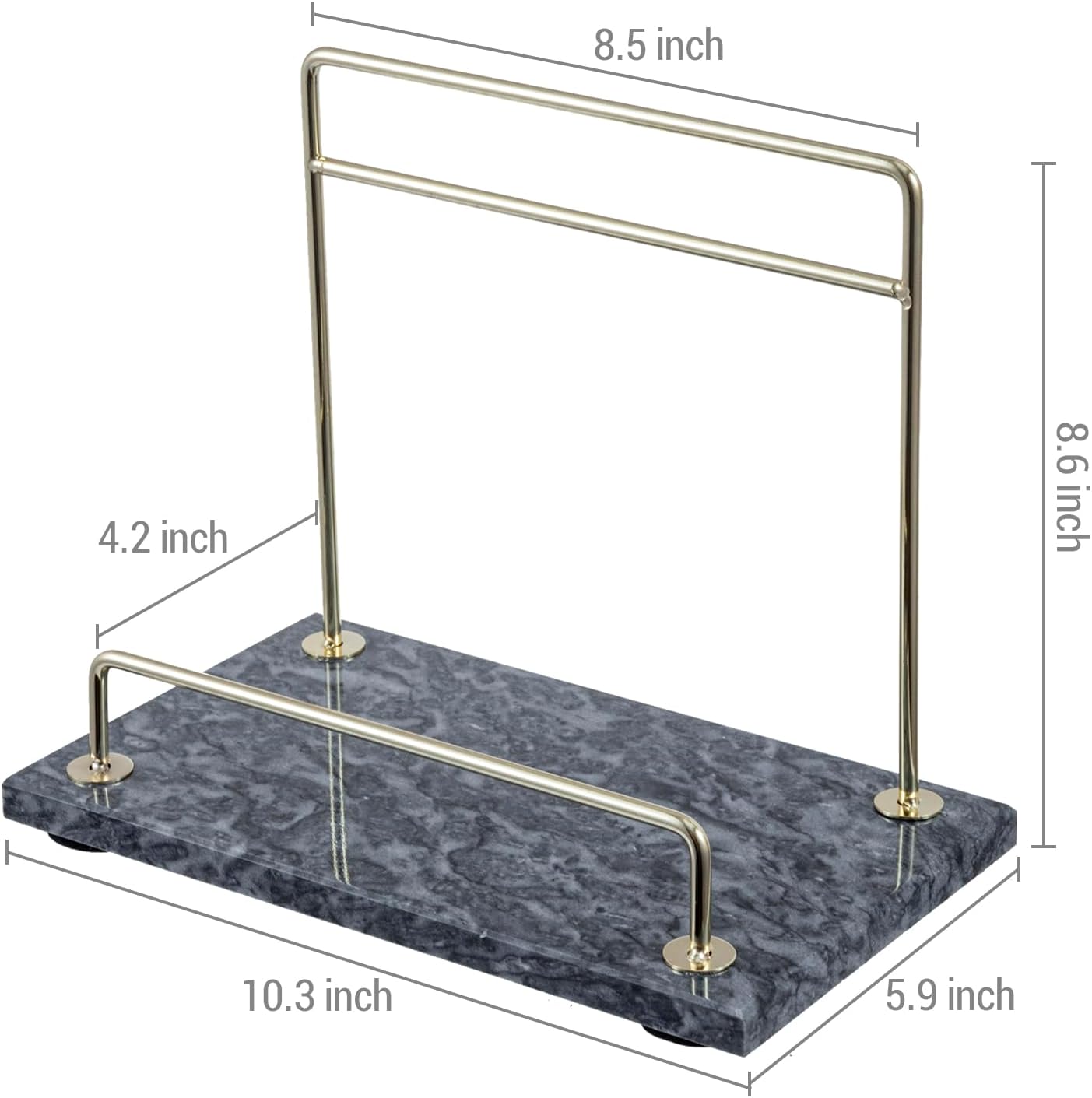 MyGift Modern Black Marble Cookbook Stand, Kitchen Countertop Recipe Holder Stand with Brass Tone Metal Rail
