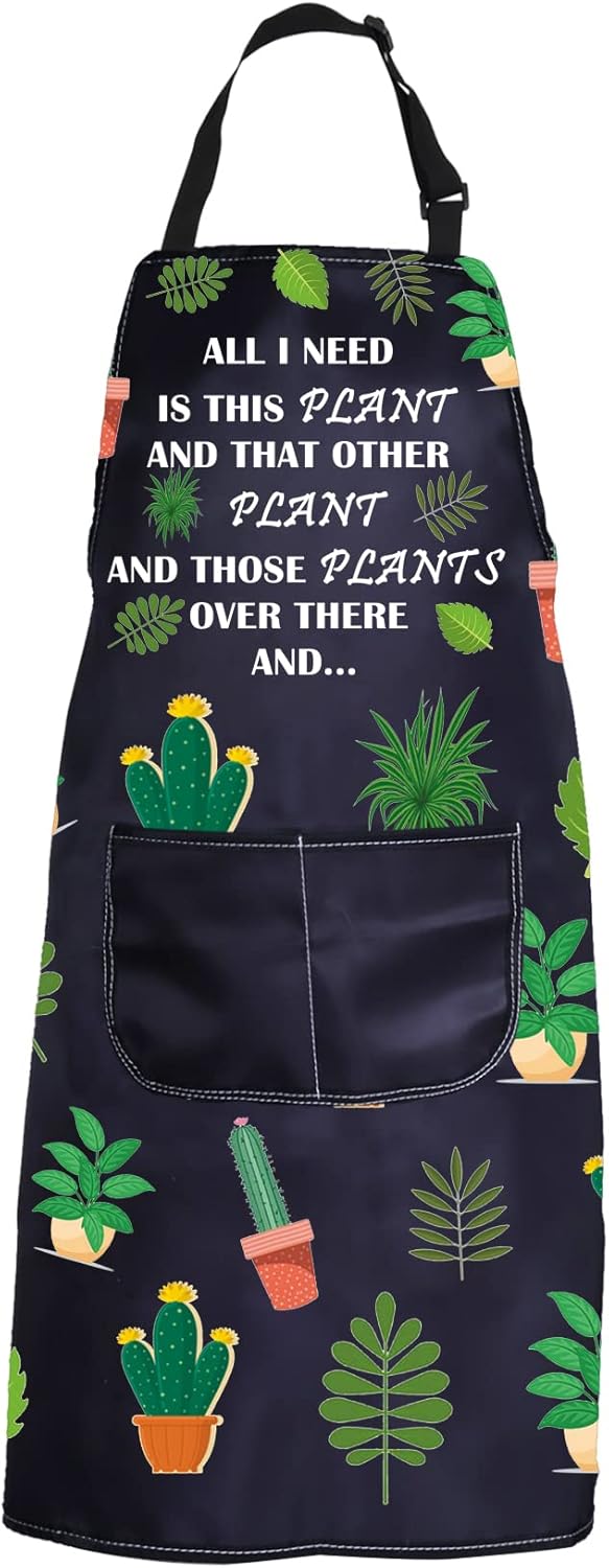 PXTIDY Plant Lover Gift Gardener Apron All Need Is This Plant Lady Gardening Apron Florist Kitchen Gift (Black)