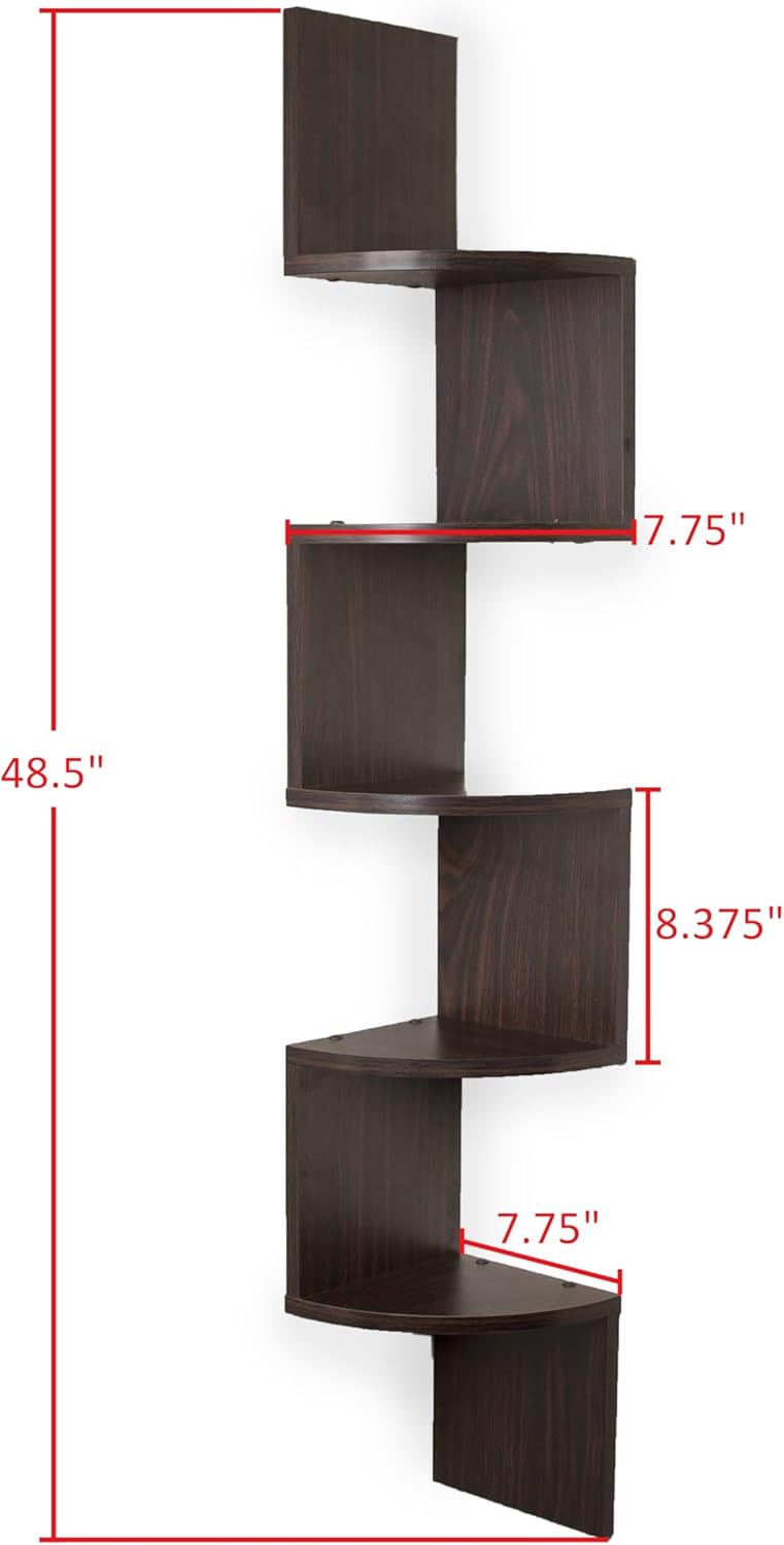 Danya B. Large Rustic Decorative 5-Tier Corner Floating Wall Mount Display Shelving Unit (White)