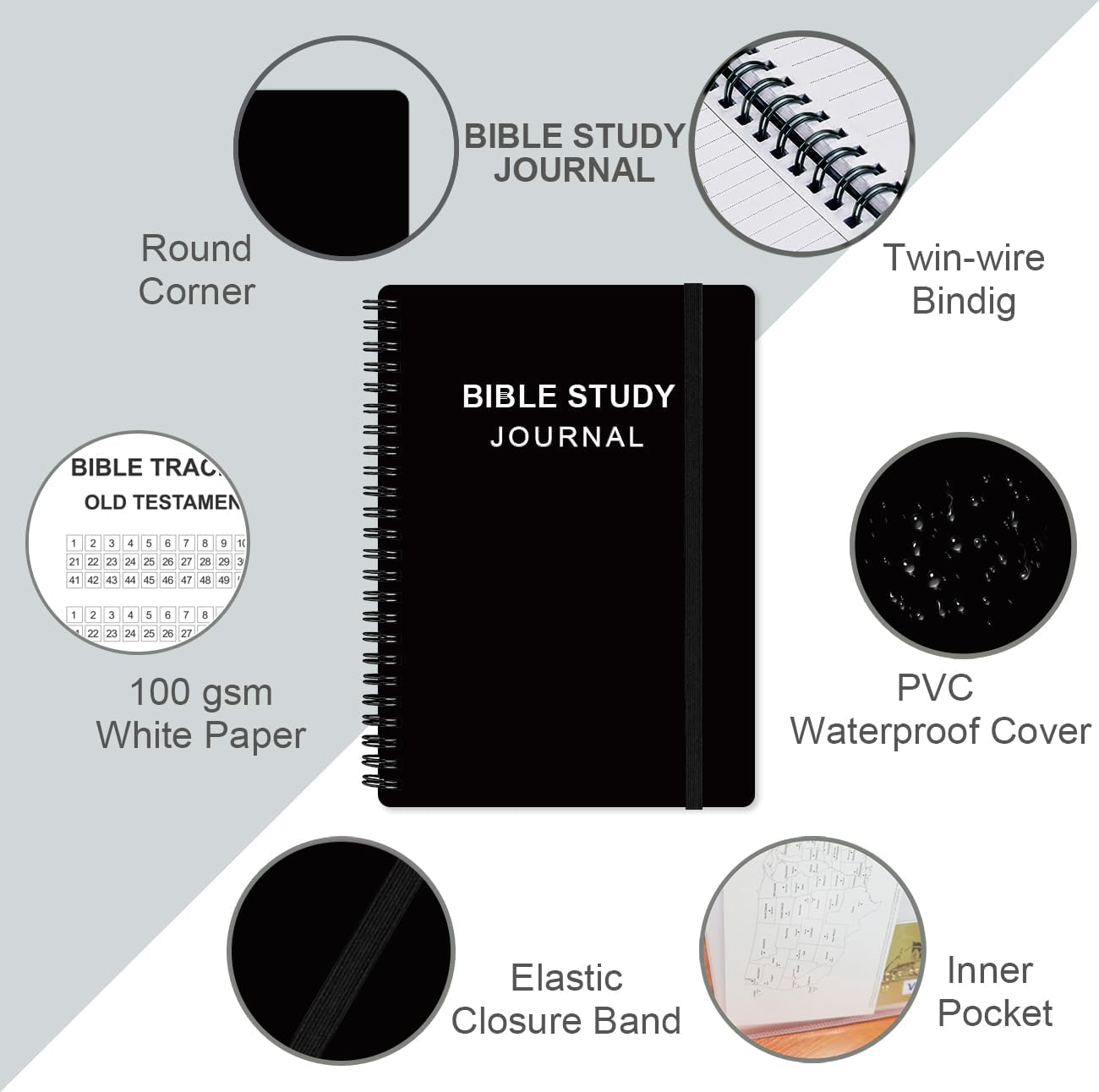 Heveboik Bible Study Journal – Church Notes Notebooks – Note Taking & Journaling Kit, 5.8" x 8.5", Black