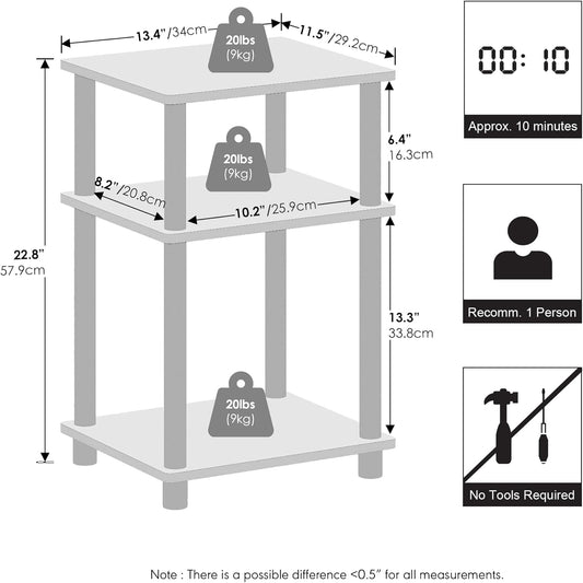 Furinno Just 3-Tier Turn-N-Tube Open Storage Nightstand, 1-Pack, Plastic Poles, Americano/Black