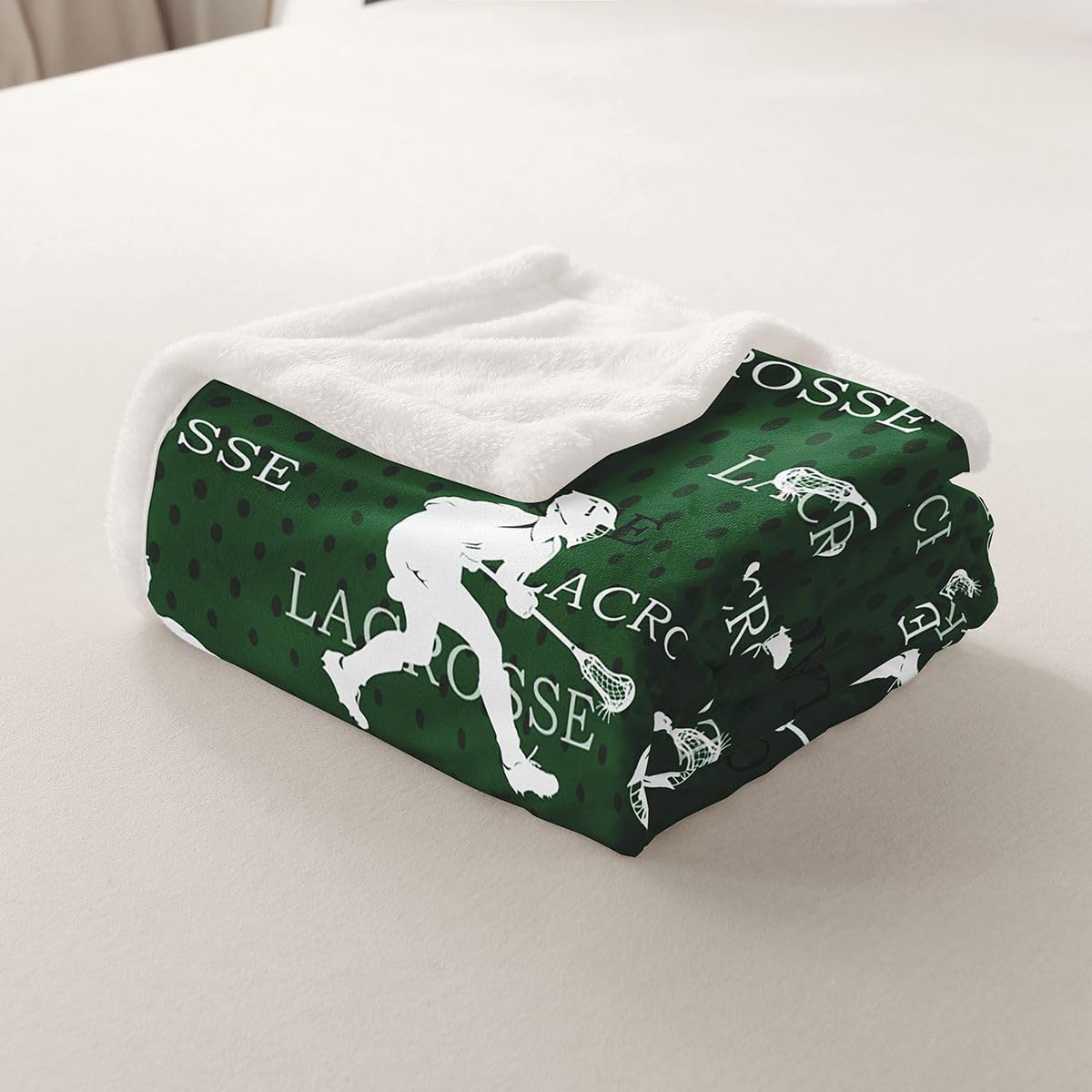 Feelyou Boys Lacrosse Sherpa Blanket Throw 50"x60" Lacrosse Player Pattern Fleece Throw Blanket for Kids Girls Sports Theme Green Decor Bedroom