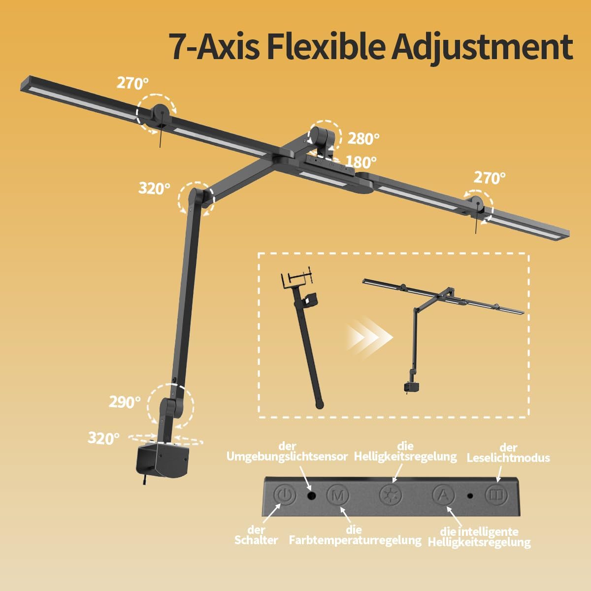 Led Desk Lamp with Clamp, 41" Architect Desk Lamp, 24W Ultra Bright Auto Dimming Computer Light, Eye-Caring Task Lamp for Home Office, Reading, Study, Dual Monitors, Workbench