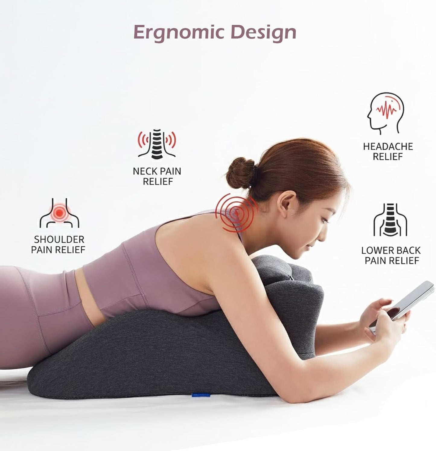 Cupocupa Ergonomic Wedge Pillow for Bed Reading & Back Support and Ideal for Massage - Zoned Contour Design for Sitting Up, Prone Lounging & Gaming - Elevating Leg Pillow for Circulation & Recovery