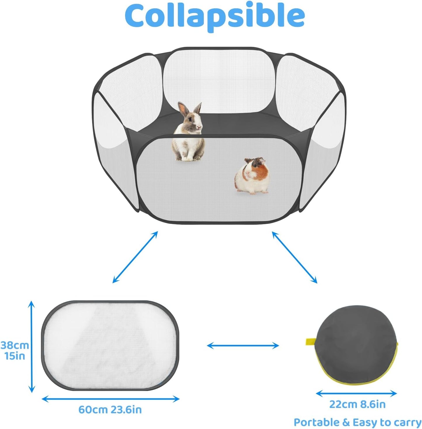 Amakunft Small Animal Playpen, Pop-Up Portable Play Yard for Guinea Pigs, Rabbits, Hamsters, Hedgehogs, Foldable Exercise Fence with Breathable Mesh for Indoor Outdoor Use