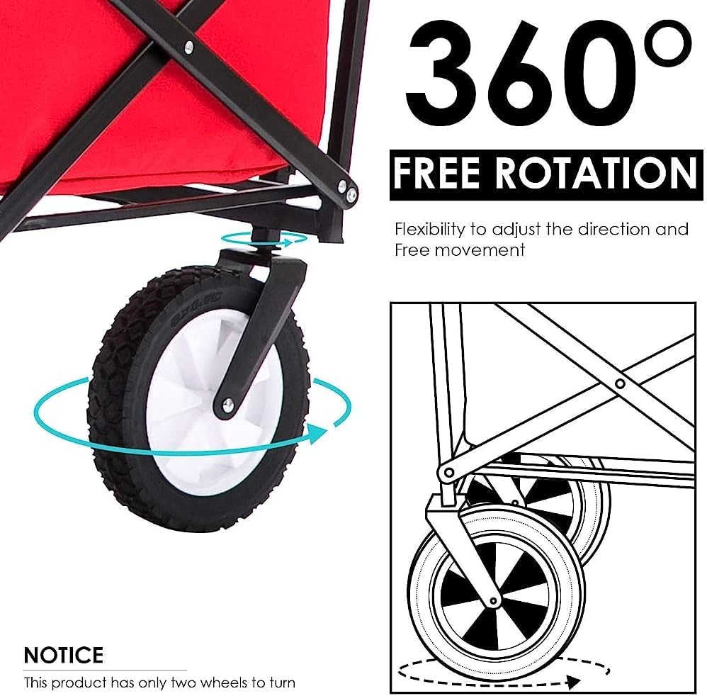 Handcart, Garden Trolley Foldable Cart Heavy Duty Festival Trolley Pull Wagon Truck Transport Cart with Brake Wheels,60 Kg /132 Pounds Capacity/C:Red