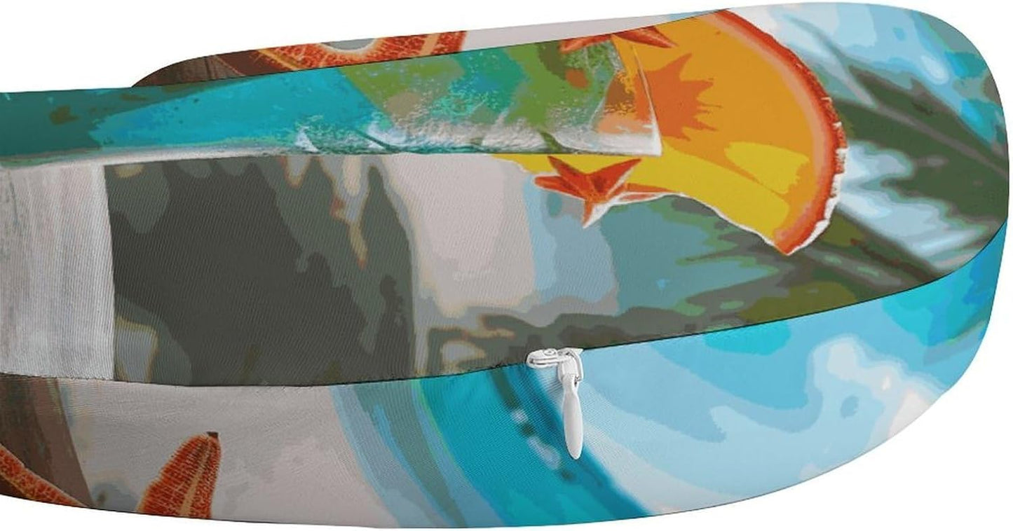 Tropical Cocktail with Starfish Neck Pillow Memory Foam U Shaped Pillows Portable Pillows for Shoulder Travel Head Support Pillow with Concealed Zipper for Airplane Car Home Office