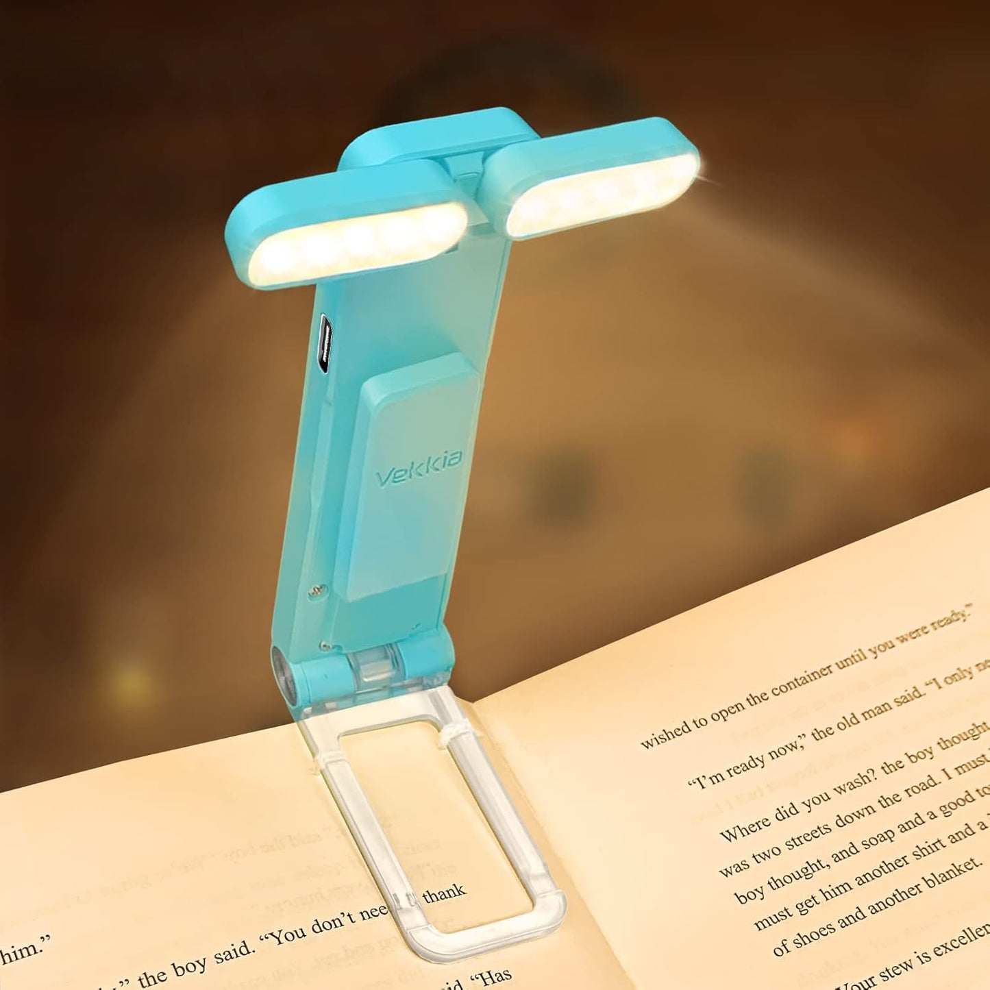 Vekkia LED Clip - on USB Book Light for Reading in Bed - 3 Colors, 5 Brightness Levels, Eye - Caring, Rechargeable & Long - Lasting, for Book Lovers and Kids