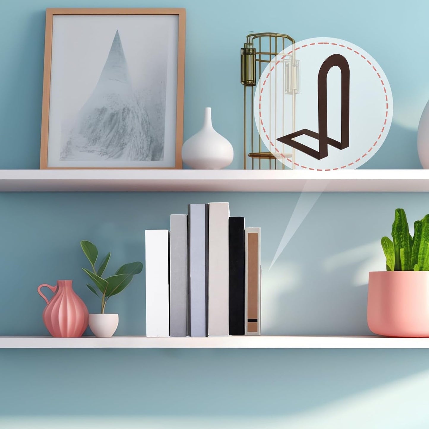 Chunful 6 Pcs Modern Metal Book Ends for Shelves Decorative Small Bookends Book Shelf Organizer Minimalist Design Stopper to Hold Books for Home Office (Bronze,5.5 * 3.75 * 2.25inch)