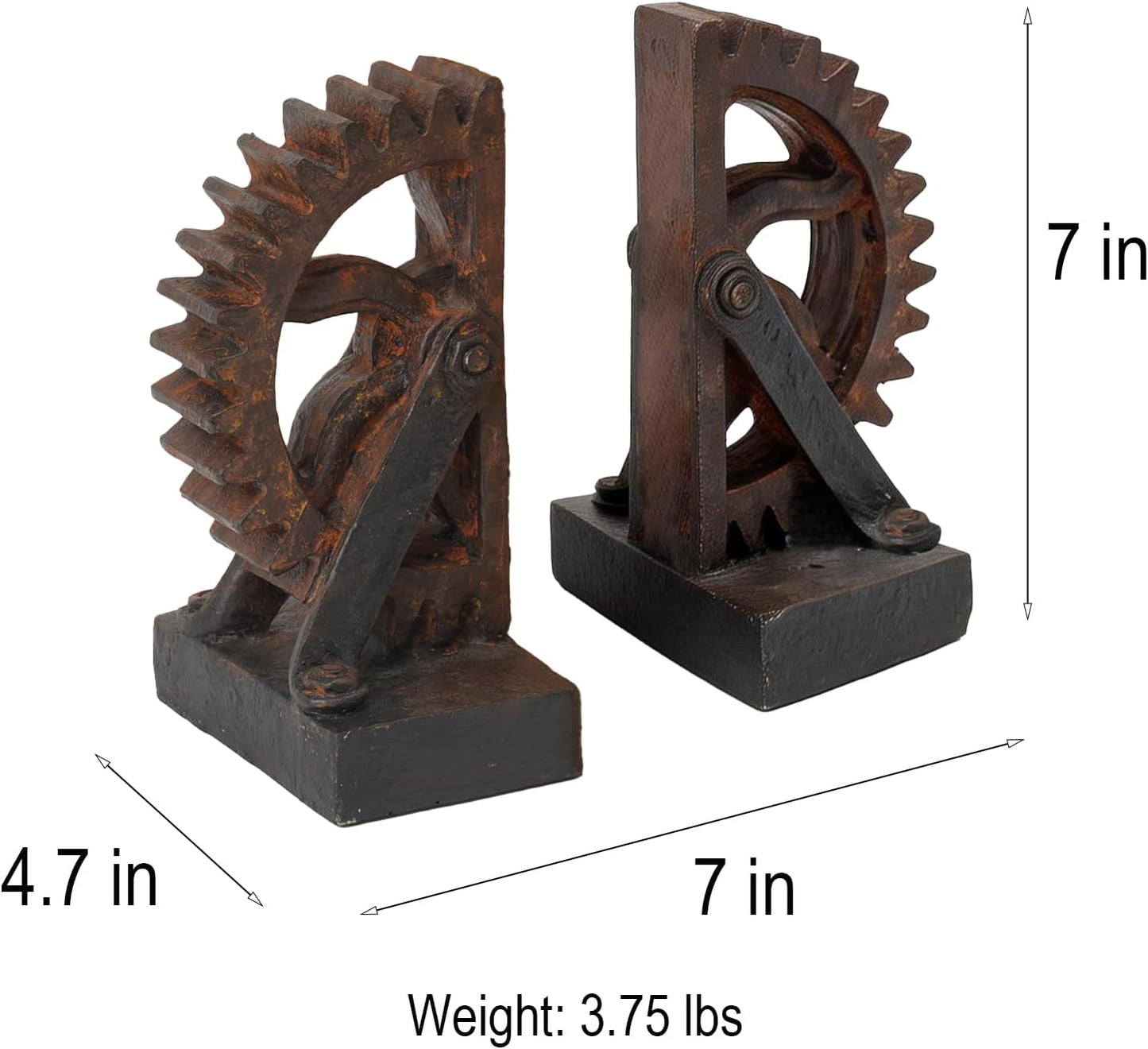 Braxio Decorative Bookends Industrial Gear - Set of 2 Steampunk Heavy Duty Non-Slip Book Supports for Shelves Desktop Book Ends for Office Library Desk Vintage Home Decor 4.7 x 3.5 x 7 Inch