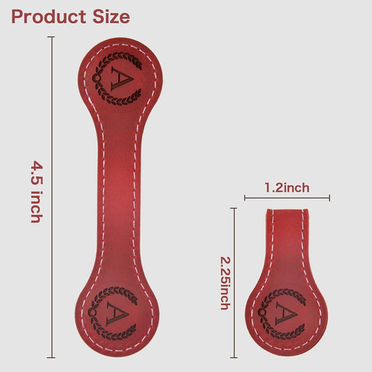 Nerien Personalized Magnetic Leather Bookmark, Engraved Letter Weighted Vintage Genuine Book Markers for Reading Women, Writers Poets Initial Gift for Book Lovers Reader Men Kids Boys Girls (J, Red)
