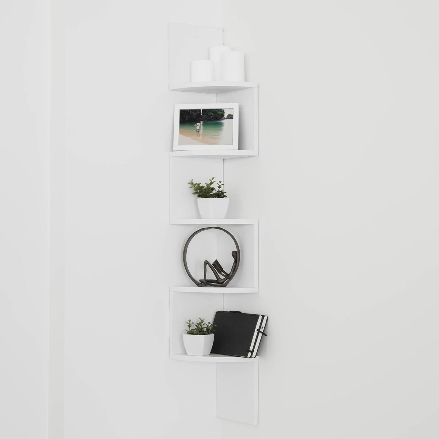 Danya B. Large Rustic Decorative 5-Tier Corner Floating Wall Mount Display Shelving Unit (White)