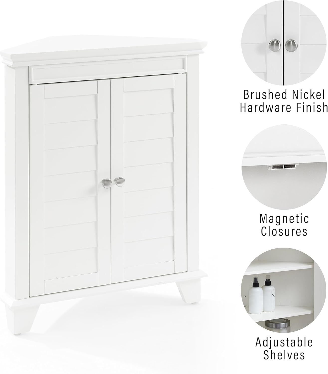 Crosley Furniture Lydia Corner Storage Cabinet and Bathroom Organizer with Shelves, White