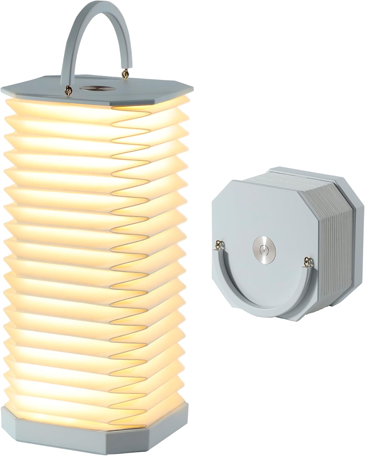 Portable Paper Lamp,White Accordion Desk Lamp,Japanese Lanterns lamp for Home Decoration and Gift,Dimmable Bedside Lamp,1200mAh USB Powered Night Light for Bedroom,Office,Reading （White