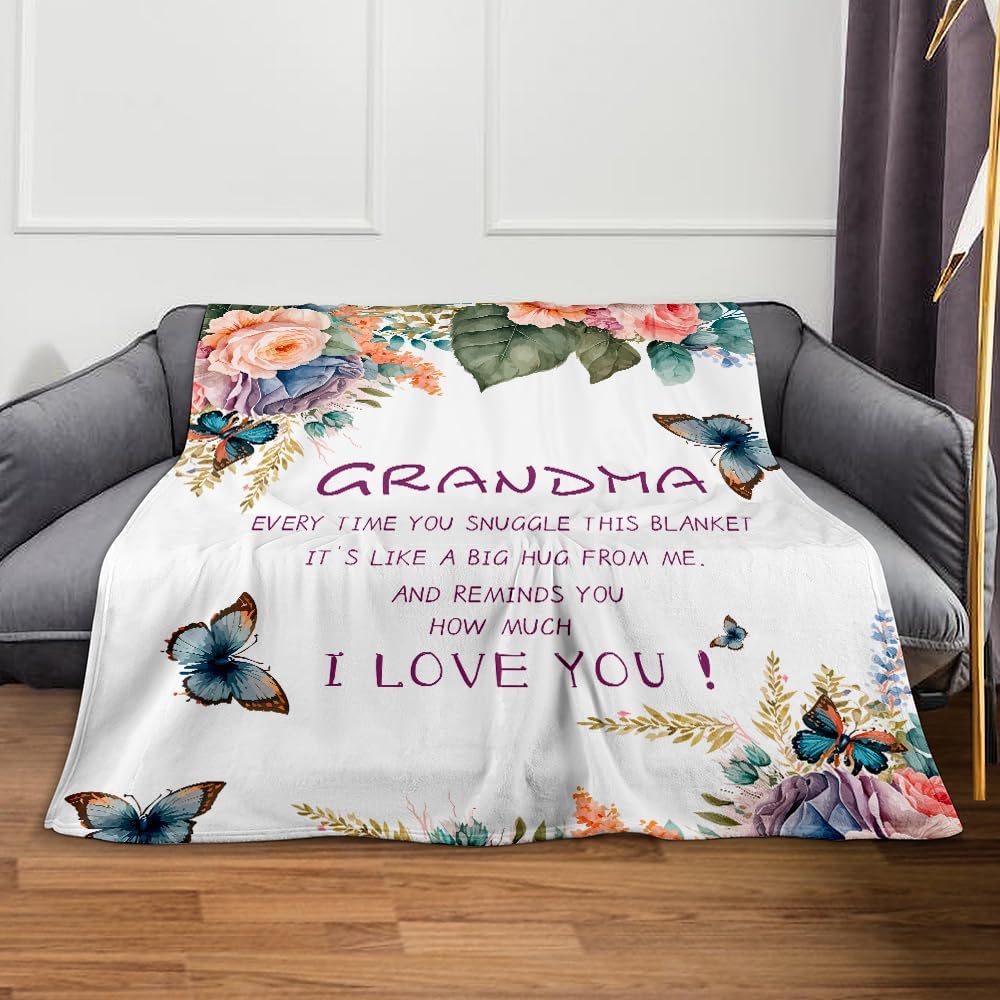 Grandmother Birthday Gifts, Grandma Birthday Gifts Blanket 60"x50", Great Grandmas Gift for Christmas Mothers Day from Granddaughter Grandkids, to My Grandma's Happy Presents