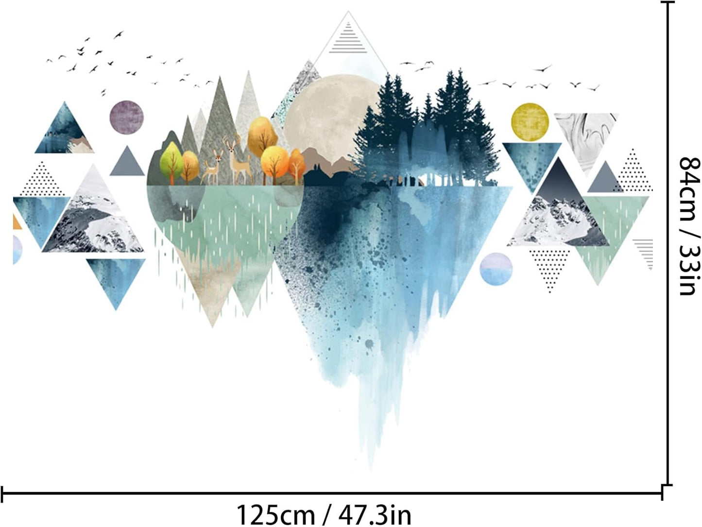 Nordic Geometric Wall Stickers, Removable DIY Mountain Reflection Wall Decal Murals Peel and Stick 3D Wall Art Stickers Murals Home Decor for Boy Bedroom Nursery Rooms Living Room