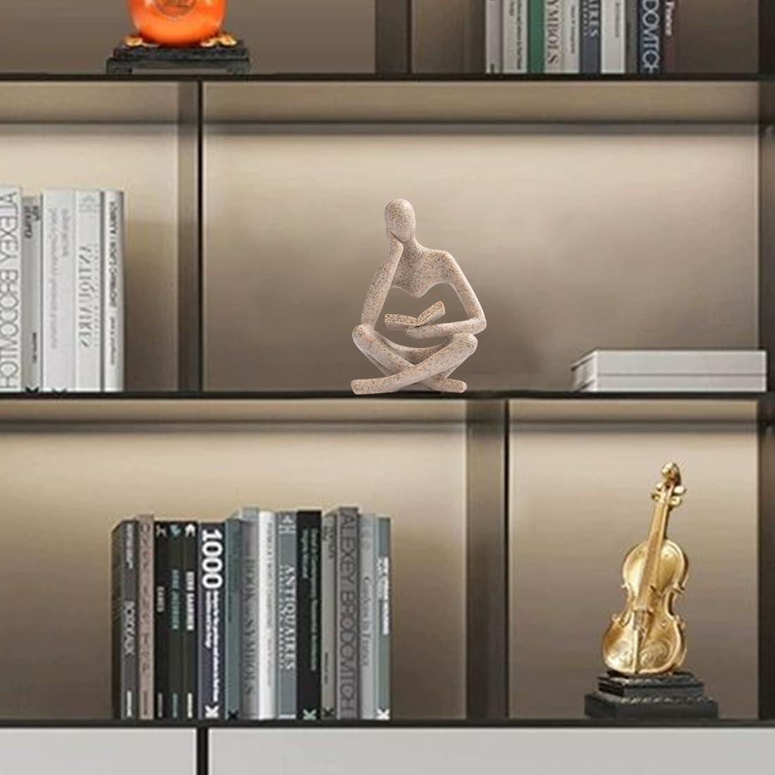 Thinker Statue Gifts for Readers Book Lovers Women, Reading Man Figurine Bookshelf Decor Aesthetic Neutral Sculptures Home Decor for Shelves,Desk, Shelf, Coffee Table for Living Room Office