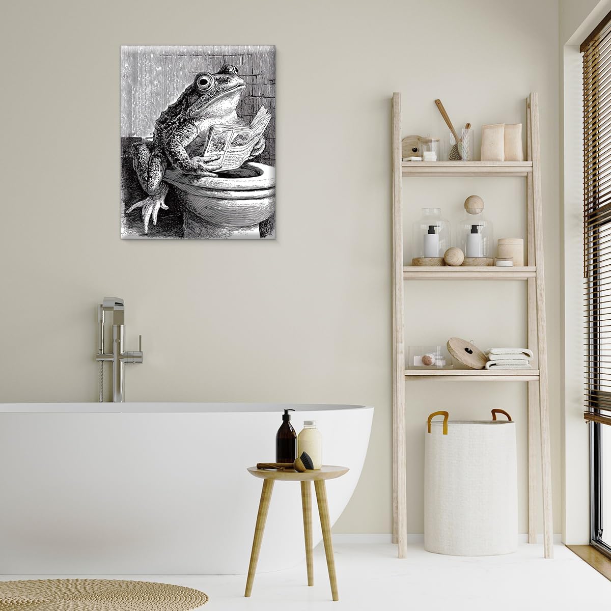 Funny Retro Toad Bathroom Wall Art Toad Reading Newspaper on Toilet Canvas Print Poster Funny Animal Bathroom Wall Decor 8x10 Inch Framed