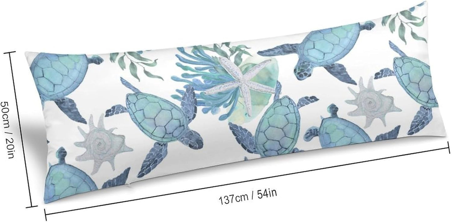Sea Turtle Body Pillow Cover with Zipper Line Turtles Starfish and Coral Long Body Pillowcase Ocean Animal Reptile Tortoise Full Pillow Case Decorative for Couch Room Bedroom 20x54