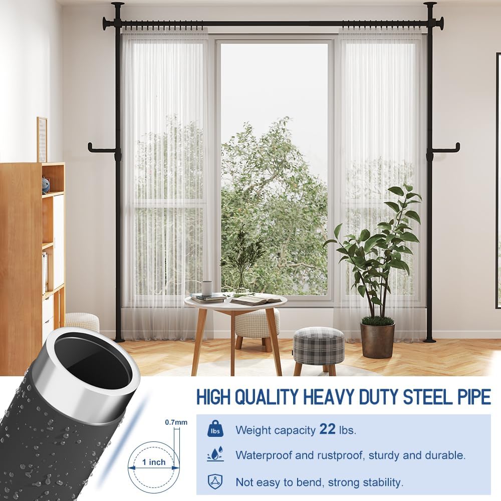 KELIXU Room Divider Curtain Rod No Drilling, 4-10ft (W) x 4-10ft (H) Room Partition with Hanging Hooks, Floor to Ceiling Divider for Room Separation, Adjustable Heavy Duty Tension Rods, Black