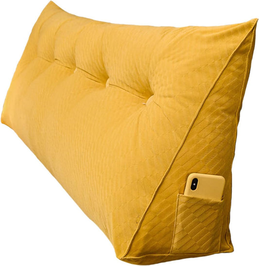 Wedge Pillows for Sitting in Bed Queen Size Reading Bedrest Throw Pillows Large Headboard Back Support Lumbar Cushion with Removable Cover Corduroy (Color : Yellow, Size : 59 x 8 x 19 inch)