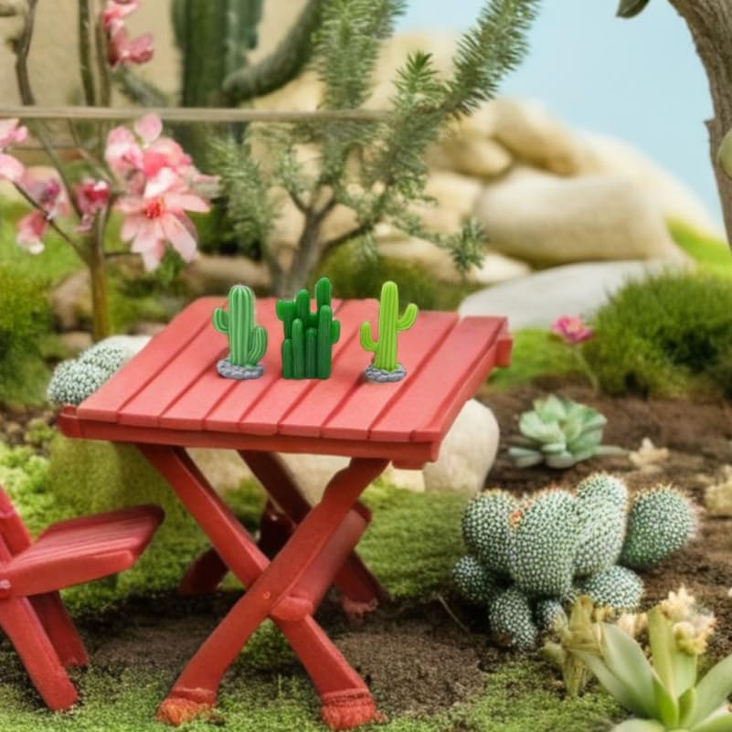 Garneck 24Pcs Miniature Artificial Cactus Figurines Small Resin Green Cacti Cake Toppers for Home Decor Fairy Garden Dollhouse Micro Landscape