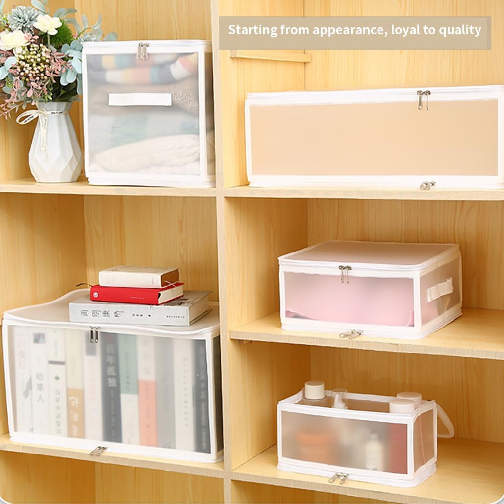 3-Pack Durable Waterproof Plastic Storage Boxes, Foldable Organizers with Double Zippers & Handles for Clothes, Books, Toys, 30L (15.7"×11.8"×9.8")