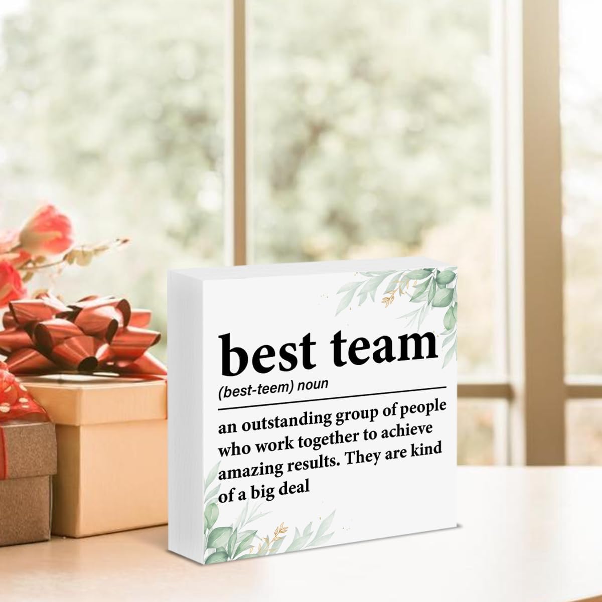 Best Team Gifts for Employees, Inspirational Teamwork Gifts Best Team Definition Wood Block Sign Desk Shelf Decor
