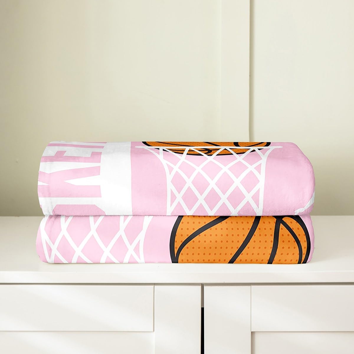 Feelyou Basketball Flannel Fleece Throw Blanket Twin 60"x80" Basketball Lover Plush Blanket for Kids Teens Adults Pink Fuzzy Blanket Sport All Season Bed Blanket