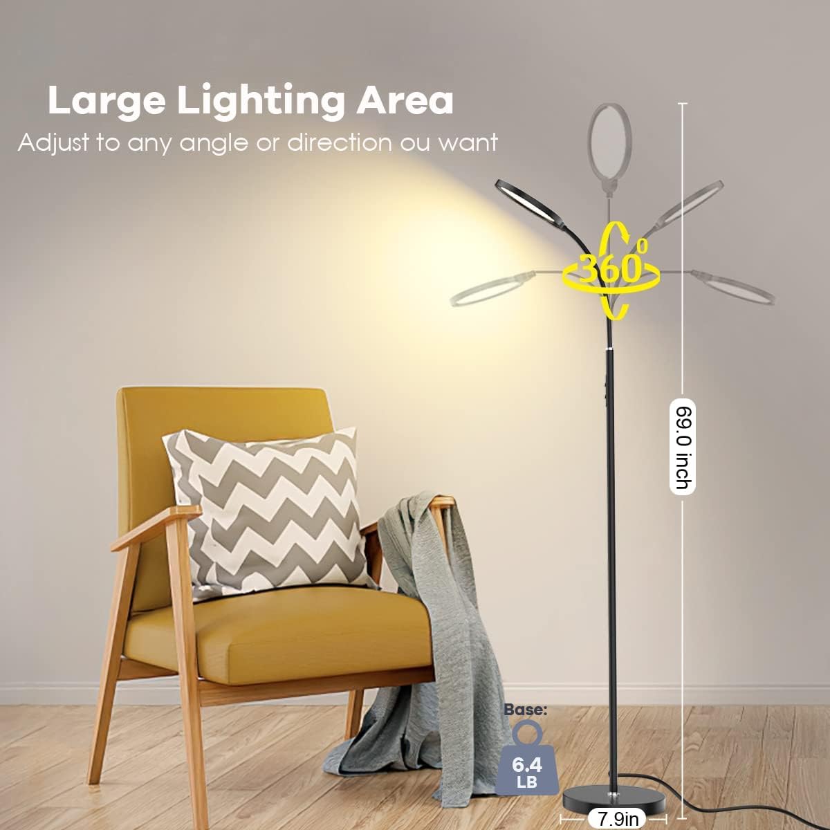 LED Floor Lamps with Remote Dimmable Timing Eye Care Standing Reading Lamp for Living Room Bedroom Office
