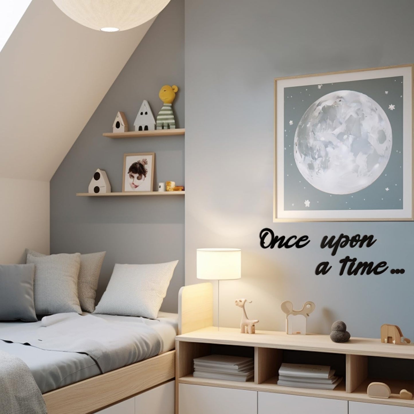 Once Upon a Time Sign Nursery Decor Black Once Upon a Time Wood Sign Wall Decor for Reading Corner Kids Room Family Bookshelf Home Décor Birthday Present DIY Decoration (Black, Medium)