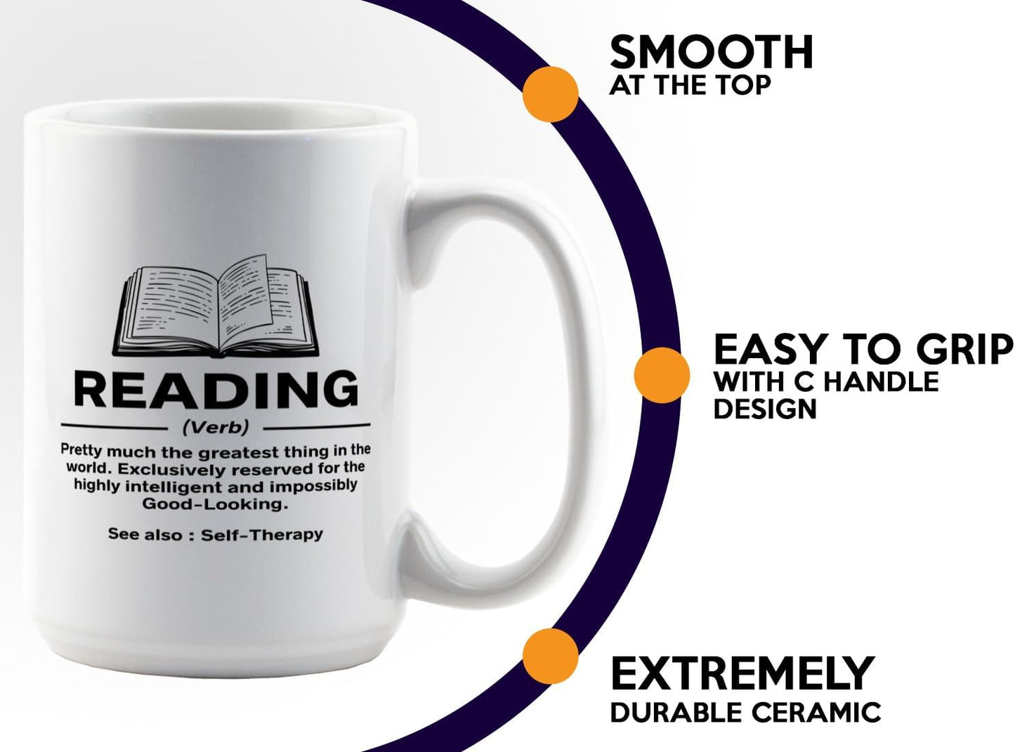 Book Lover Coffee Mug 15oz White -Reading Definition - Sports court Team Indivdiual partner Book Lover