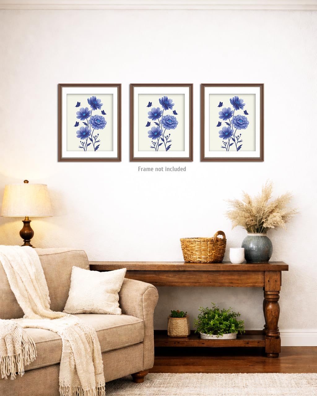 heshengzaixian Modern Flower Botanical Prints,Blue Cosmos Canvas Wall Art Picture, Minimalist Floral Poster Set, Chic Wildflower Artwork for Home Office, Gift for Woman,Set of 3 8x10in Unframed