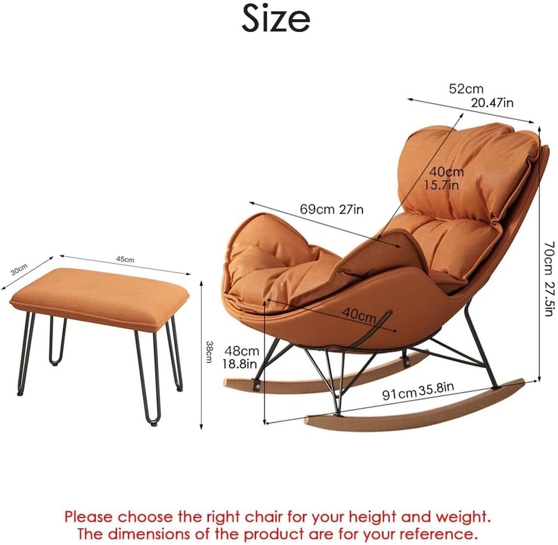 LSLYTQ Padded Seat Rocking Chair with Ottoman,Living Room Upholstered Glider Rocker,Solid Wood Base Single Sofa Comfort Leisure Chairs