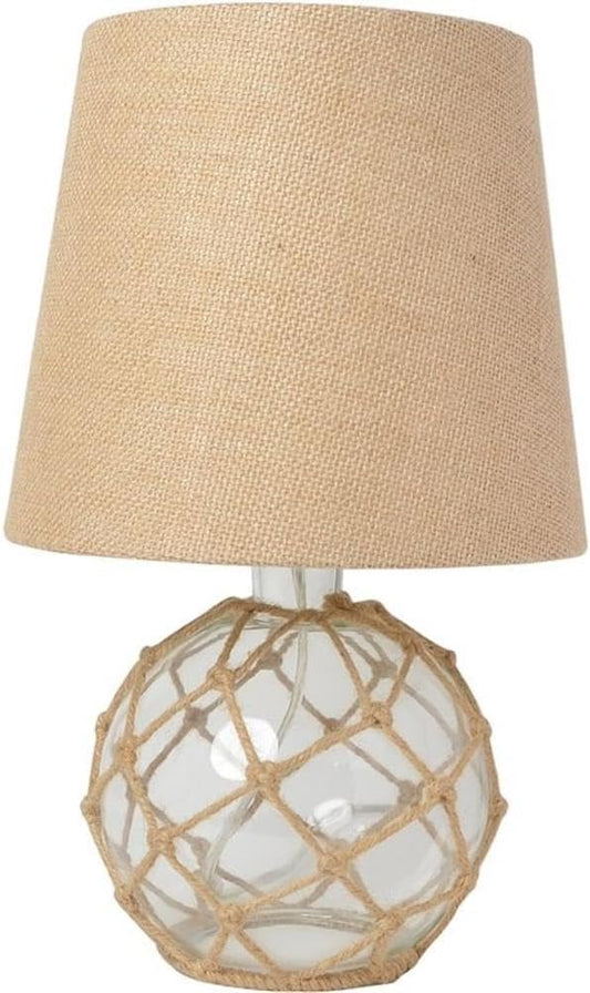 Elegant Designs LT1050-CLR Buoy Rope Nautical Netted Coastal Ocean Sea Glass Table Lamp with Burlap Fabric Shade, Clear