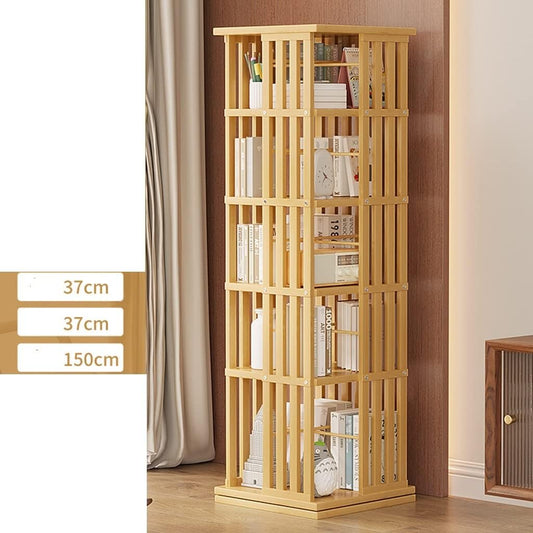 Wood Bookshelf Modern Minimalist Floor Book Shelf 360° Rotating Stackable Shelves Corner Cabinet for Living Room, Study and Office (Teal 37x37x178cm) (Original 37x37x150cm)