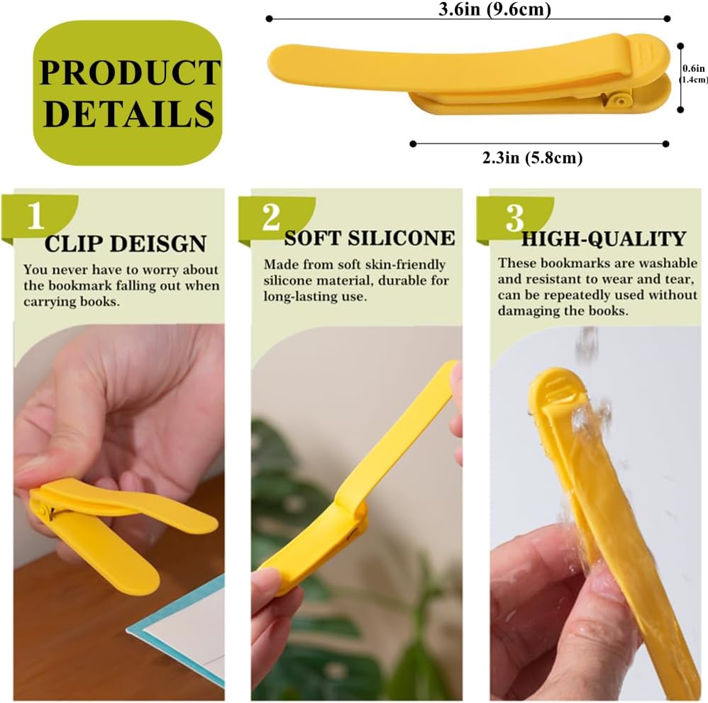 3pcs Silicone Automatic Bookmark, Book Marks for Reading, Cute Unique Book Markers, Smart Bookmarks Clip Book Page Holder for Women, Men, Kids, Book Lovers, Stay in Place and Follow as You Read
