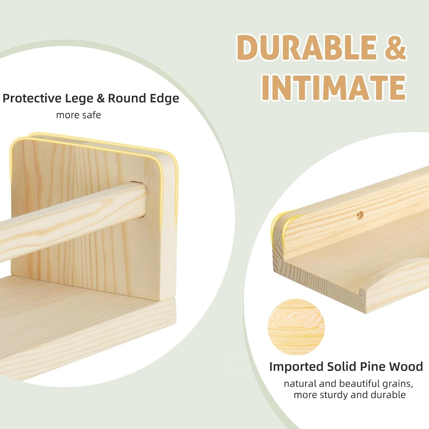 Floating Book Shelves for Wall, 16.5" Natural Wood Nursery Shelves for Book Storage, Solid Pine Wooden Floating Wall Bookshelf for Bedroom Living Room, Set of 2+1, Unfurnished - DIY