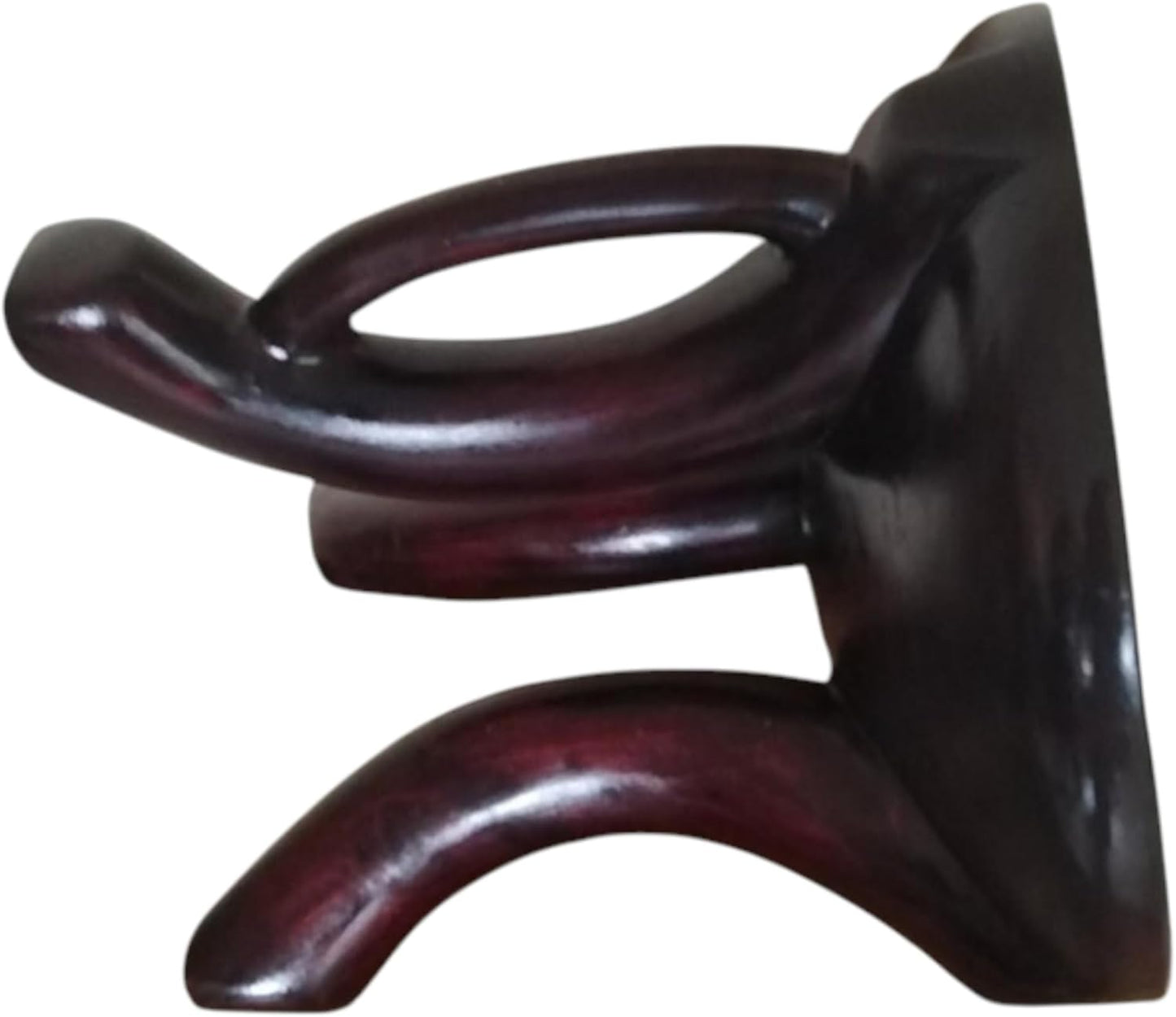 Hand-Carved African Wooden Stool, Tribal Inlay Accent Table, Dark Wood, 10 x 11 inches, Hardwood Frame, Round