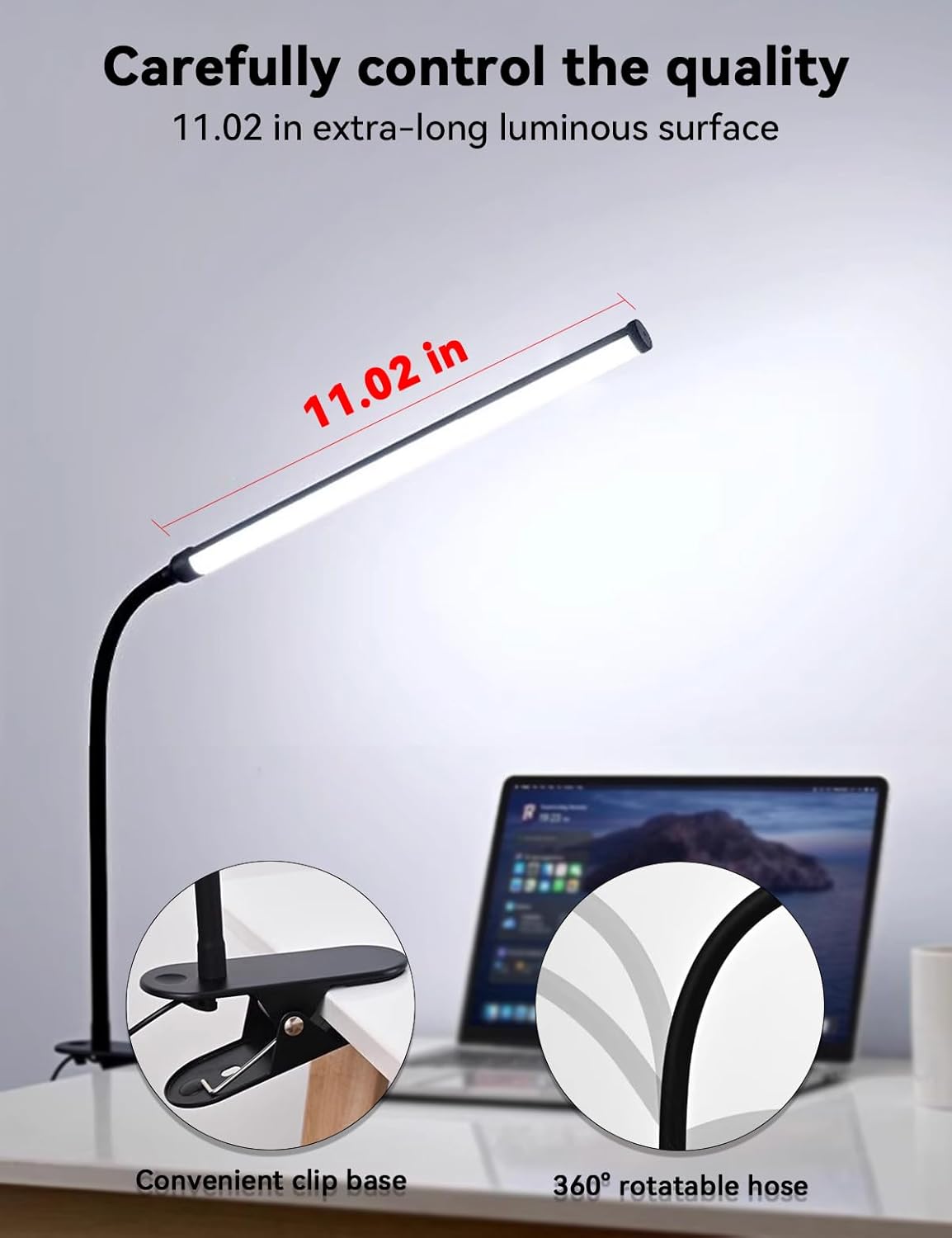 2 Pack LED Desk Lamp with Clamp,Eye-Caring Clip on Lights for Home Office Study Reading,3 Modes 10 Brightness,Long Flexible Goose-Neck,Swing Arm Architect Task Table Lamps with USB Adapter