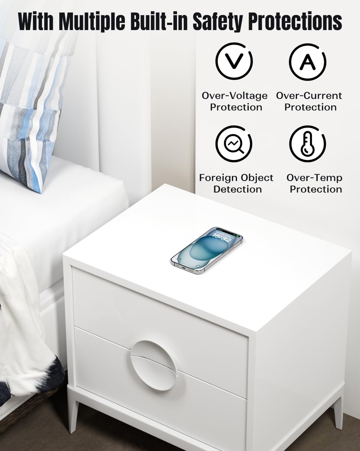 Invisible Wireless Charger, 0-30mm Under Desk Wireless Charger, Dual Uses On or Hidden Under Table Charging Pad for Nightstand for iPhone 17/17 Pro/17 Pro Max/17 Air/16/15/14/Samsung Phone