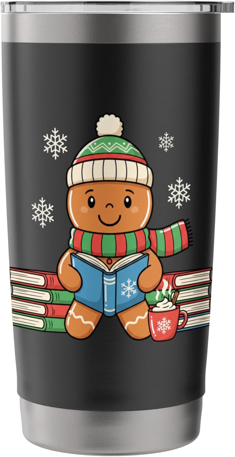 Gingerbread Reading Kids Christmas Book Lover Holiday Cozy Stainless Steel Insulated Tumbler