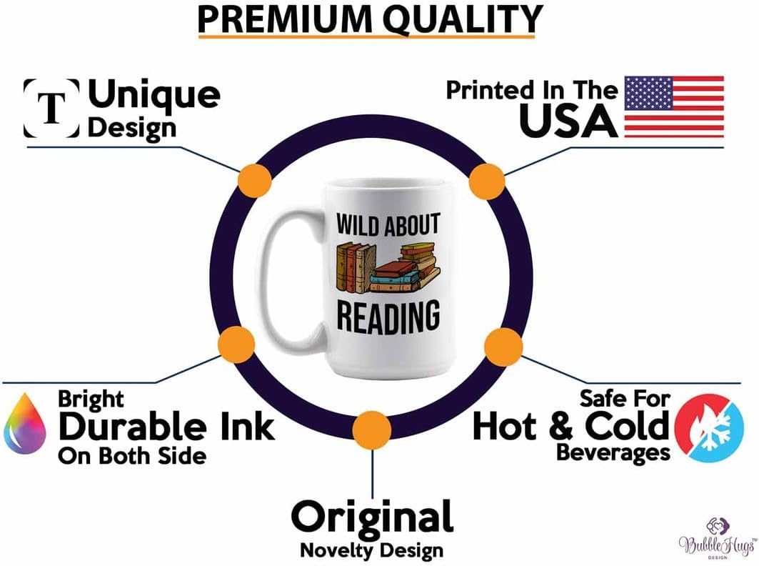 Reading Bookworm Coffee Mug 15oz White - Wild About Reading - Reading Reader Book Worm I Know Things Book Addict Book Lover Bookish Novelist Librarian Writer