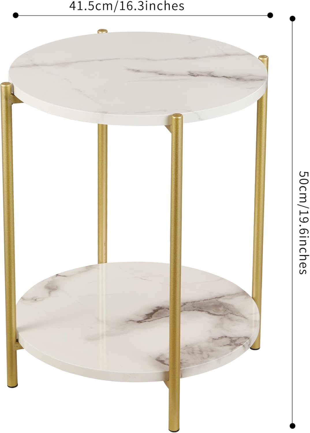 2 Tier Round Side Table, Folding End Tables Coffee Table Simplistic Sofa Table Waterproof Removable Tray Table Indoor Outdoor Accent Table for Living Room Bedroom (Faux Marble White, 1pcs)