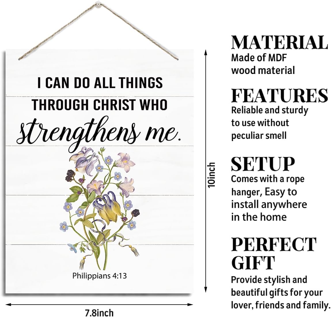 Christian Decor, Philippians 4:13 Sign - I Can Do All Things through Christ, Rustic Hanging Wood Plaque Sign, Modern Home Decor, Christian Wall Art, Inspirational Gift for Family Friends