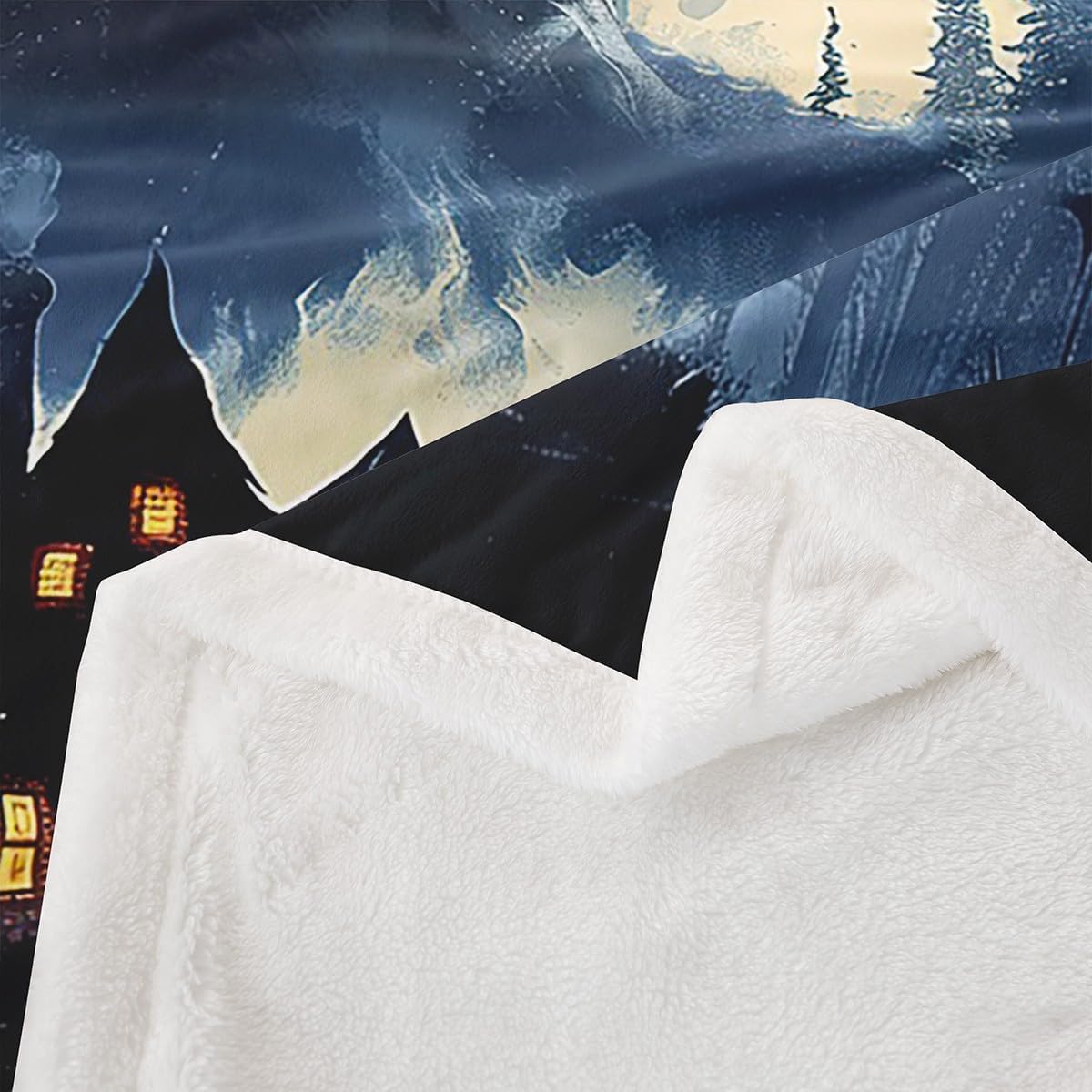 Howling Wolf Throw Blanket,Gothic Castle Blankets Kids Boys Teens Men Room Decor,Western Moon Night Werewolf Theme Fleece Blanket Horror Wild Animals Sherpa Blanket,for Chair/Sofa,50"×60"