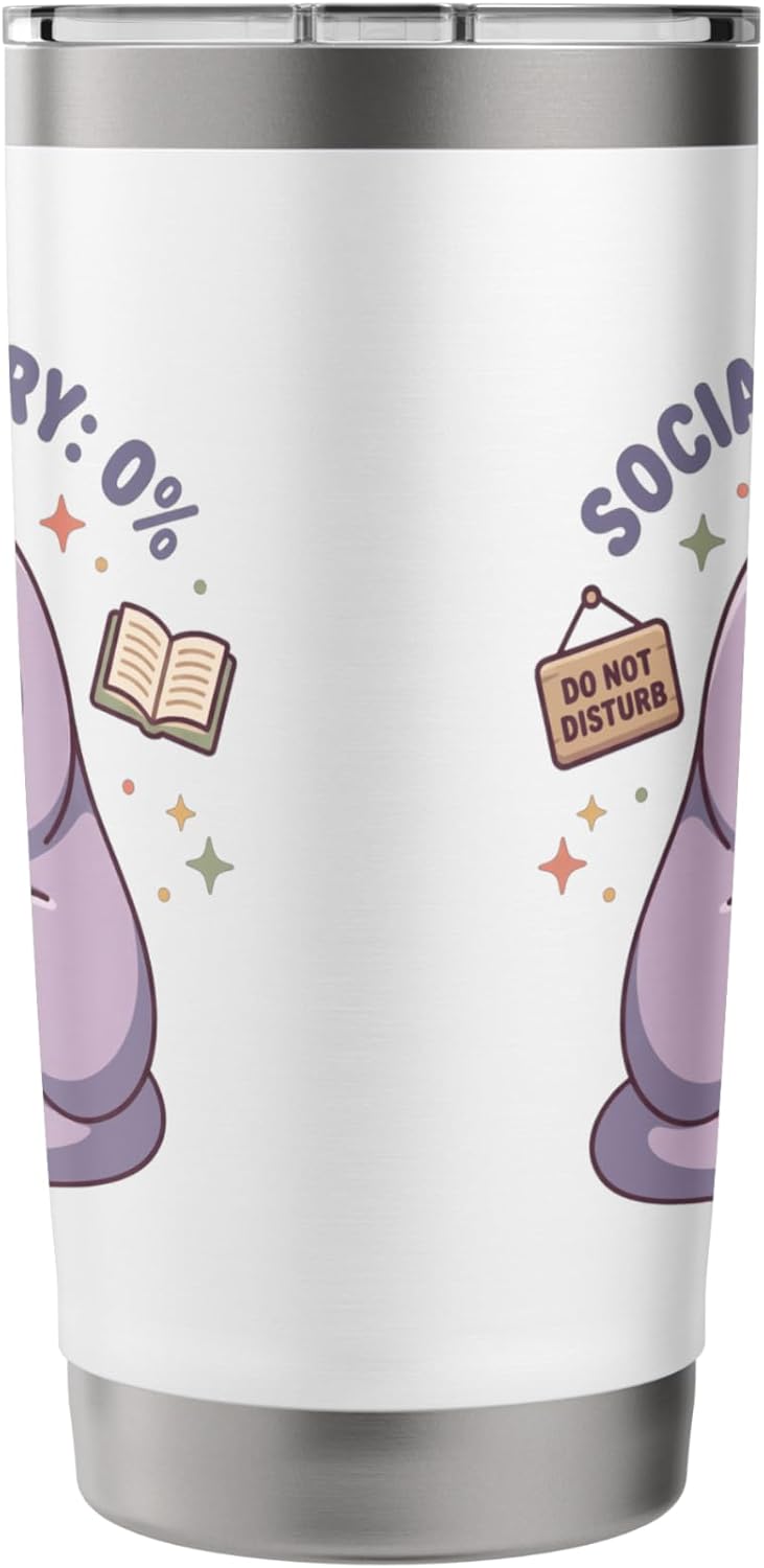 Social Battery 0 Percent Sloth Retro Kawaii Introvert Cozy Stainless Steel Insulated Tumbler