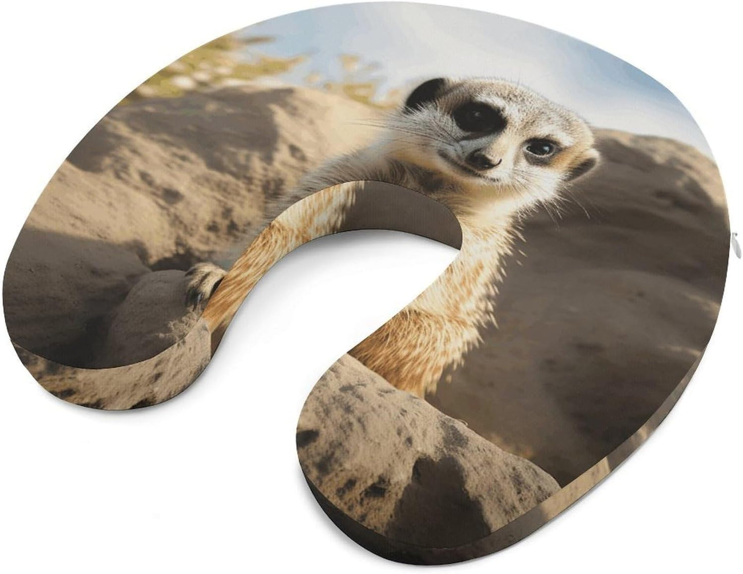 Meerkat Animal Neck Pillow Memory Foam U Shaped Pillows Portable Pillows for Shoulder Travel Head Support Pillow with Concealed Zipper for Airplane Car Home Office