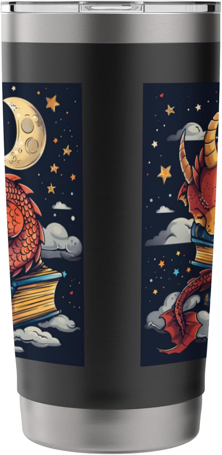 Book Lover Dragon Bookworm Reading Librarian Stainless Steel Insulated Tumbler